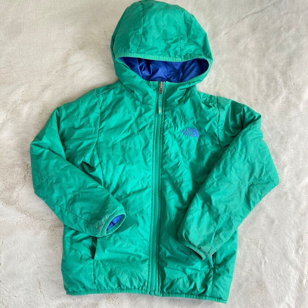 The North Face Youth Reversible Hooded Jacket Blue Green Size S 7/8